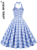 Swing Casual Vintage Dress 50s 60s Retro Short Cocktail Vestidos V Neck Sleeveless Chic Party Pin Up Rockabilly