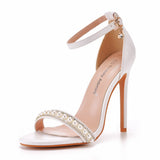 Cm High-Heeled Sandals Pearl White Buckle Shoes Fine Heel Fish Mouth Roman Sandals White Wedding
