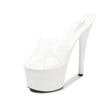 Zingj New Model Shoes Super High Heels 17CM Thin Heel Waterproof Platform Sandal Female Transparent Crystal Shoes Wedding