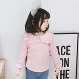 Spring Autumn New Girls Shirts Kid's T-shirt Lapel Lace Casual Fashion White Doll Collar Shirt Children's