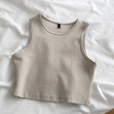 new ladies retro crop top high waist slimming stretch slim short sleeveless bottoming