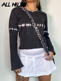 Indie Vintage Streetwear Tie Dye Print Long Sleeve T-shirts Autumn Women Y2K Retro Lace Trim Scoop Neck Basic Tee