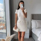 Tweed Solid Beaded Seam Mini Dress- Outfit