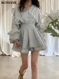 Vintage Ladies 2 Pieces Shorts Set V-neck Puff Sleeve Blouses &amp; Ruffles Elastic Waist Shorts 2022 Women Summer