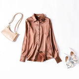Women's Shirt Solid Blouse Loose Soft Long Sleeve Officie Ladies Top Temperament Satin Shirt Spring Autumn