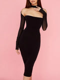 Zingj Mesh Long Sleeve Long Dress Women Outfit White Club Party Midi Dresses Gown Female Fashion Elegant Bodycon Vestido 211-0-Outfit