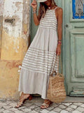 Vocation Straps Sling Dresses Summer Sleeveless Fashion Patchwork Loose Long Dress Femme Elegant Pleated A-Line Dress