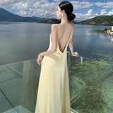Zingj Seaside Resort Beach Dress 2024 New Temperament Show Thin Satin Senior Sexy Sling Open Back