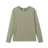 Woman Long Sleeve T-shirts Crew Neck Tops Tees Solid Color Cotton Clothes 2021Spring Fashion