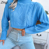 Twist Short Knitted Sweater Pullover for Women Fall Sweater 2022 New Solid Long Sleeve Turtleneck Cropped Crop