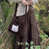 Brown Long Pleated Skirt y2k Fairy Grunge Kawaii High-Waisted Midi Skirt Women Korean Harajuku Retro Mall Goth