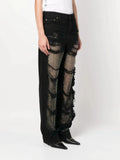 Spring And Autumn New Trend Broken Hole Mesh Splicing Straight Pants Design Sense Jeans