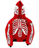 Women Skeleton Print Hoodies Long Sleeve O Neck Loose Pullovers Female Tops Retro Zip Hoodie Sweatshirt