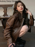 Black Leather Jacket Women Punk Streetwear Biker Zipper Leather Coat Female Winter High Street Faux Leather Jacket