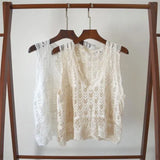 knitted small vest women's short V-neck hook flower hollow outer wear sun protection blouse loose sleeveless