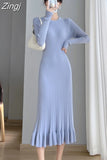 Mermaid O-Neck Long Sweater Maxi Dress for Women Elegant Casuals Female A-line Slim Sexy Knitting Dress Autumn Winter