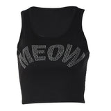 2000s Aesthetics Cute Letter Rhinestones Baby Tanks Y2K Grunge Streetwear O-neck Sleeveless Basic Crop Tops