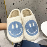 for Woman 2021 Happy Face Slippers of Curly Fluffy Fur Plush Sock Smile Embroidery Indoor Slip-on