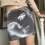 Punk Graphic Print Mini Skirt E-girl Aesthetic Indie 90s Vintage Straight Bodycon Skirt Women Harajuku Gothic