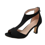 Coarse-Faced Fish Mouth Hollow Sandals Women's Word And Heel Toe Roman Shoes