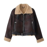 And Winter New Fur One-Body Jacket Sweet Cool Hot Girl Women's Fashion Street Trend Lapel Short Biker