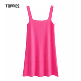 Summer Camisole Knitted Dress Sexy Rose Mini Dress Woman Vacation Beach