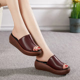 Women Slipper's 2021 Ladies Summer Slippers Shoes Women Wedges Heels Fashion Summer Genuine Leather Shoes