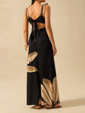 Spring Summer New Women's Black Bare Back Sling