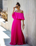 Zingj / Summer 2023 New Women's Sexy One-Line Collar Off-Shoulder Fold Chiffon Dress