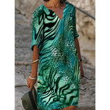 Summer Y2K Vintage V Neck Sundress Women Butterfly Print Midi Dresses Half Sleeve Casual Robe Beach Party Vestido De