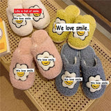 Winters Indoor Womens Fluffy Soft Slip On House Curly Fur Slippers Sunflower Pattern Antiskid Short Plush Flat