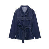 2025 New Women's Belt Denim Jacket + Straight Trousers