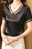 Blouse Women V-Neck Shirts and Blouses 2023 Summer Fashion Woman Clothes 4XL Loose Women Tops Silk Women's Elegant