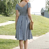 Vintage 50s Rockabilly Casual Dress Off The Shoulder Black Plaid England Style Casual Party Dresses Pin Up Women