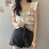 Women Summer New Chic Solid Elegant Sweet Simple Fashion Hollow Out All-match Sexy Design Tender Female Daily Ulzzang