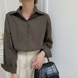 Gray Spring Summer Shirt New Long Sleeve All-match Blouse Coat Women Loose Casual Fashion Solid Shirts Ladies