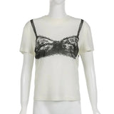White Bra Print Graphic Tee-Outfit