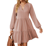 Zingj Autumn And Winter New V Collar Small Twist Pure Color Long Sleeve Loose Casual Dress Female-Outfit
