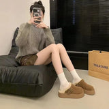 Zingj Shoes Platform And Velvet Head Half Slippers Women Wear 2024 New Winter Birken Wool Snowcotton