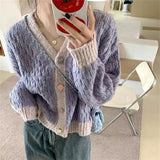 Zingj Version Of Knit Sweater Age Reduction Taro Mud Purple Long Sleeve V Neck Knit Sweater Cardigan Female Loose Lazy Wind Fashion Coat-Outfit