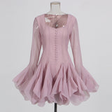 French High-End Single-Dear Fairy Dress 2025 New Square Lotus Side Horn Sleeve Temperament Dress Female