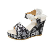2025 New Sandal Women Korean Version Plus Size Fashion Bow Slope Heel Fishmouth High Heel Roman Sandal