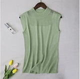 Out Tank Tops Women Summer Lce Silk Sexy Knitted Vest Top Sleeveless Casual Korean Tops Elasticity Solid Slim