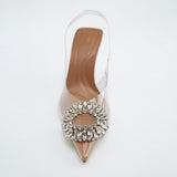 Brand ZAR 2022 Summer New Rhinestones Fashion Pointed Toe High Heels Sexy Outer Wear Muller Sandals Slippers Pumps Women
