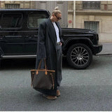 Grey Stripes Trench Long Coat- Outfit