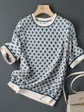 Vintage Printed Thin Chiffon Pullover Tops T Shirt Women Fashion Casual Elegant Chic Silk Satin Loose