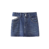 New Women's Chic Fashion Explosion Sweet Cool Hot Girl Sexy Hollow Cut Low Waist Denim Zipper Flying Girl Short Skirt