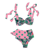 Women Floral 2021 Push-Up Padded Bra Ruffles Bandage Bikini Set Swimsuit Swimwear Bathing Suit Beachwear