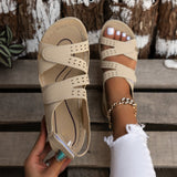 Summer New Sandals Thick Soles Hollowed-Out Slope With Roman Velcro Pure Color Breathable Open-Toed Women's