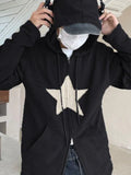 Vintage Star Patch Baggy Zip Up Hoodie- Outfit